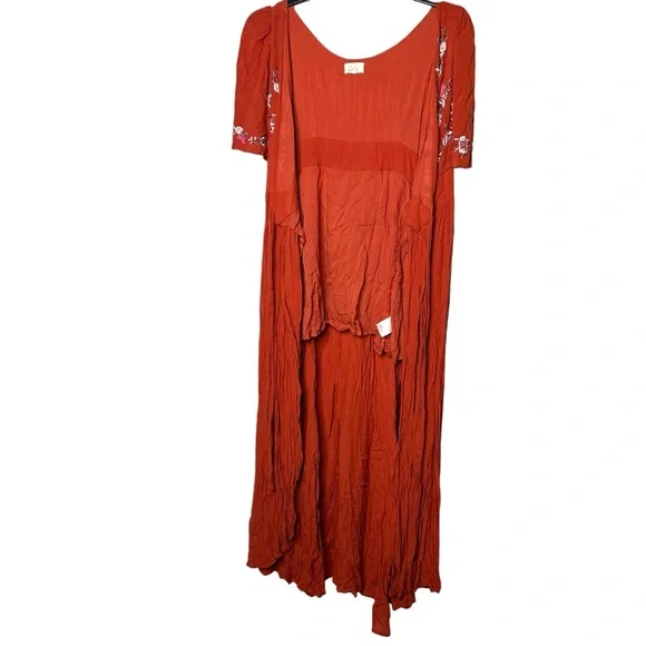 Rahi Cali Burnt Orange Floral Embroidered Wrap Maxi Dress, Medium - Picture 4 of 11